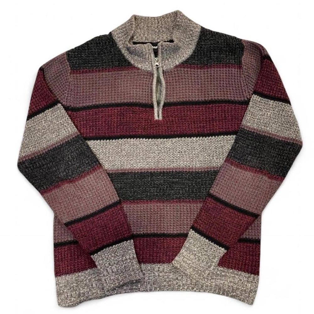 Carbon Men's Size Small Multi-Color Striped 1/4 Zip Waffle Knit Sweater